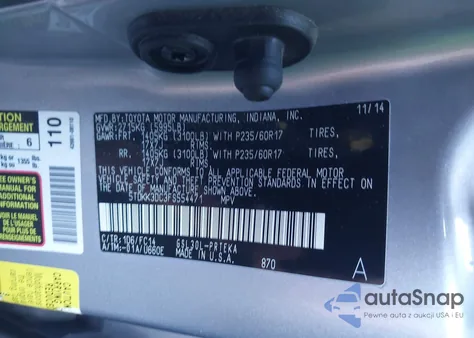 2015 Toyota Sienna Le 8 Passenger z USA, uszkodzony, nr VIN 5TDKK3DC3FS554471